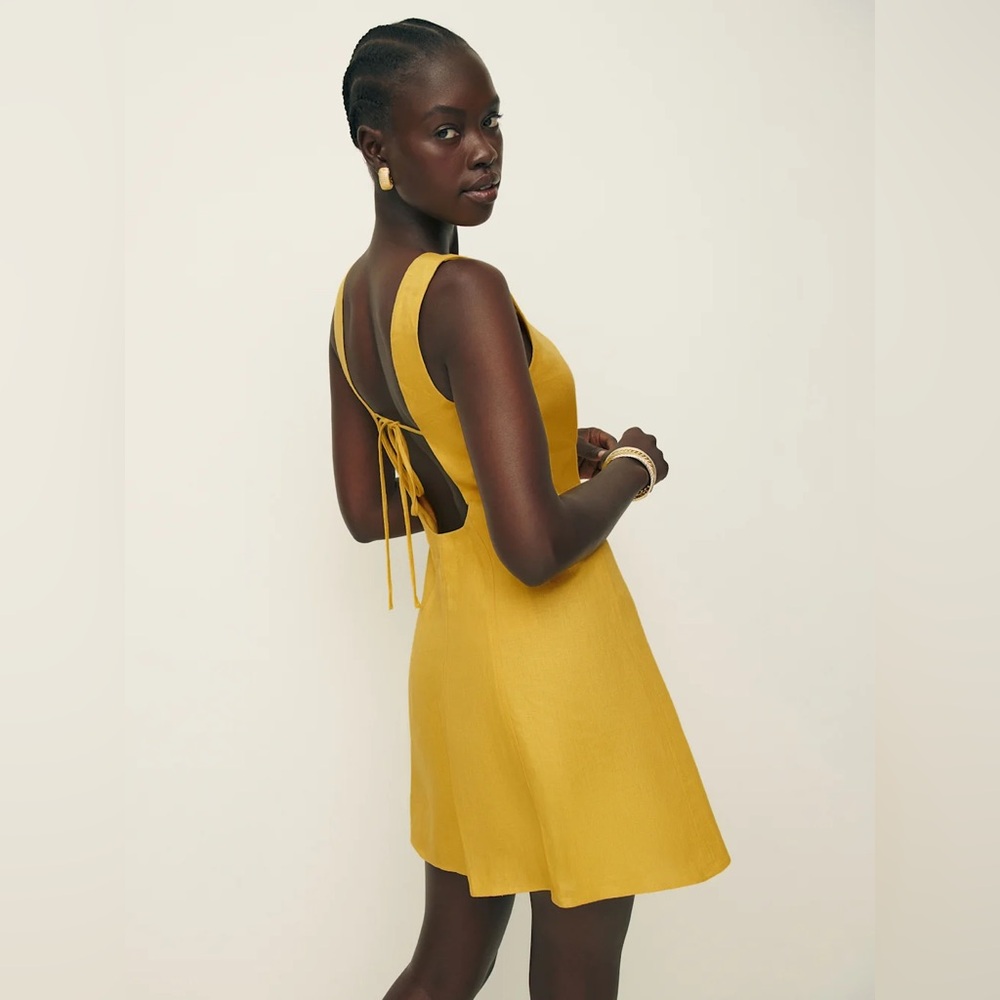 Reformation Sunflower Yellow Amorette Linen Dress. Size 0